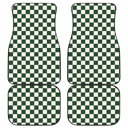 Forest Green And White Checkered Print Front and Back Car Floor Mats