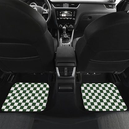 Forest Green And White Checkered Print Front and Back Car Floor Mats