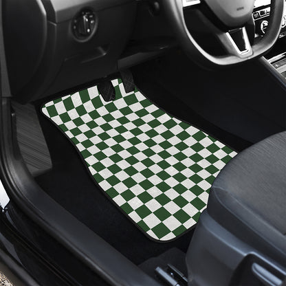 Forest Green And White Checkered Print Front and Back Car Floor Mats