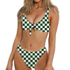 Forest Green And White Checkered Print Front Bow Tie Bikini