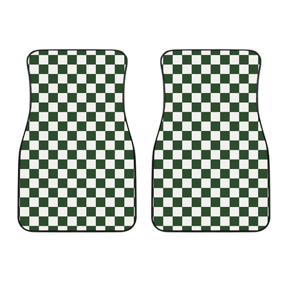 Forest Green And White Checkered Print Front Car Floor Mats