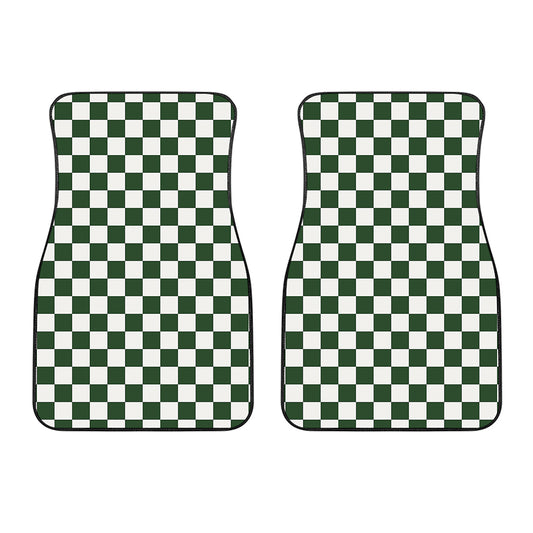 Forest Green And White Checkered Print Front Car Floor Mats