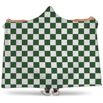 Forest Green And White Checkered Print Hooded Blanket