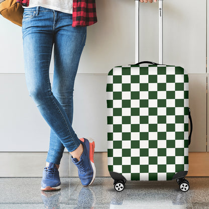 Forest Green And White Checkered Print Luggage Cover