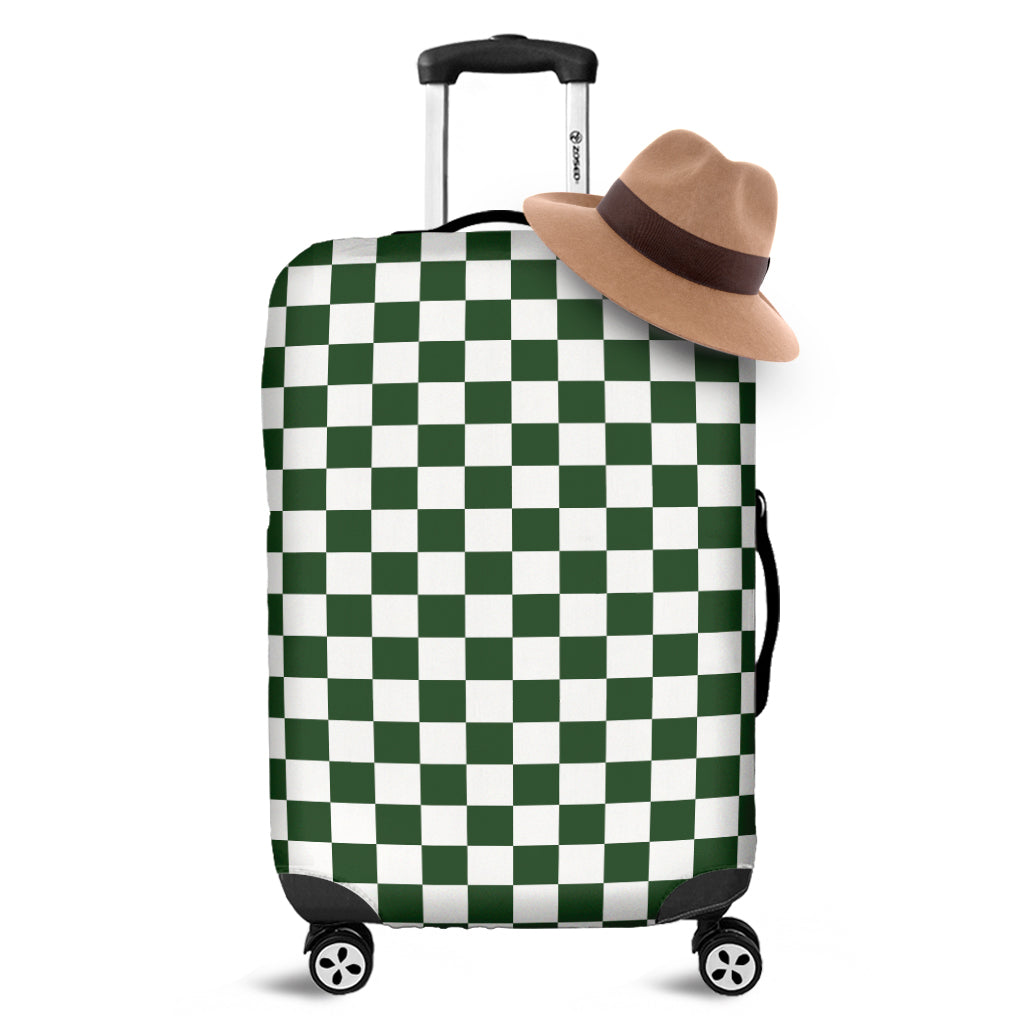 Forest Green And White Checkered Print Luggage Cover