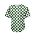 Forest Green And White Checkered Print Men's Baseball Jersey