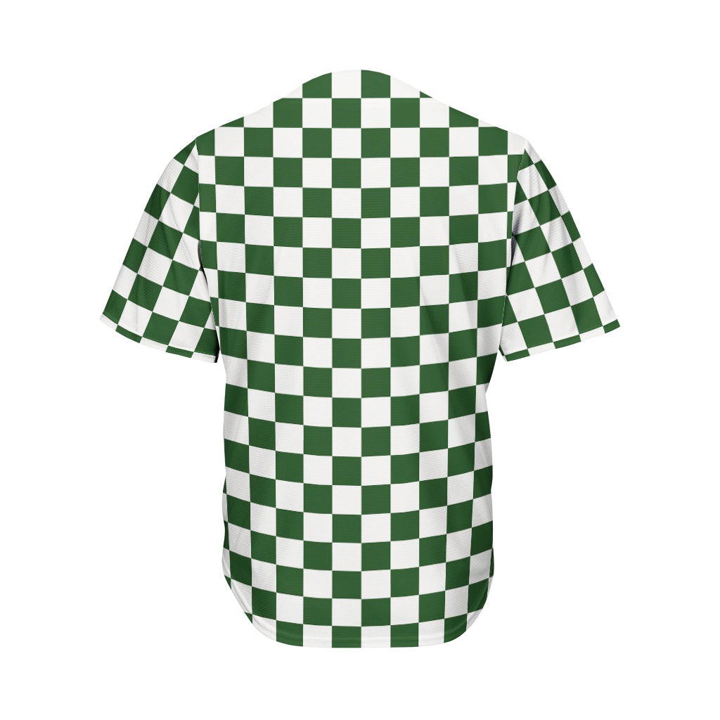 Forest Green And White Checkered Print Men's Baseball Jersey
