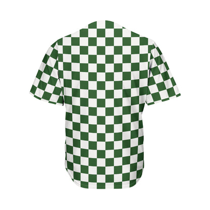 Forest Green And White Checkered Print Men's Baseball Jersey