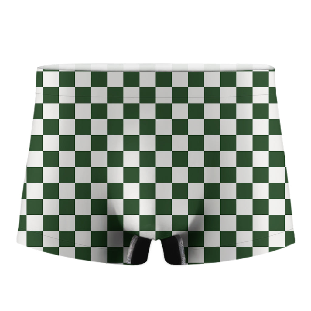 Forest Green And White Checkered Print Men's Boxer Briefs