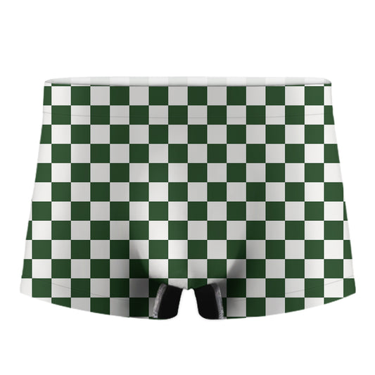 Forest Green And White Checkered Print Men's Boxer Briefs