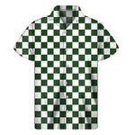 Forest Green And White Checkered Print Men's Short Sleeve Shirt