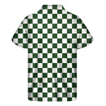 Forest Green And White Checkered Print Men's Short Sleeve Shirt
