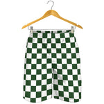 Forest Green And White Checkered Print Men's Shorts