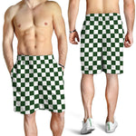Forest Green And White Checkered Print Men's Shorts