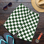 Forest Green And White Checkered Print Men's Shorts
