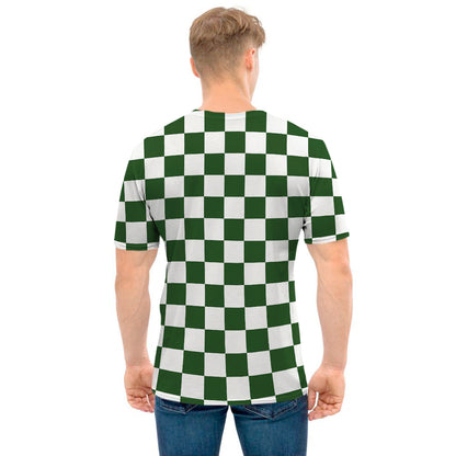 Forest Green And White Checkered Print Men's T-Shirt