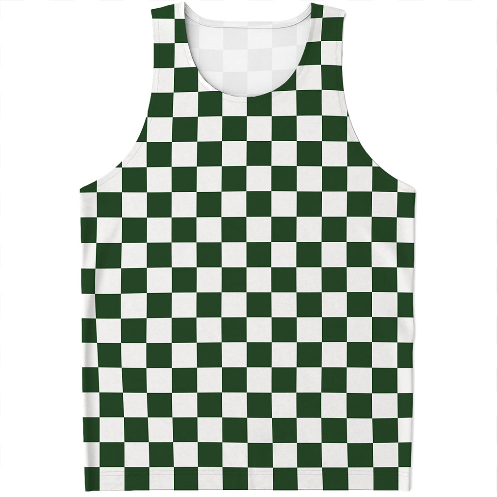 Forest Green And White Checkered Print Men's Tank Top