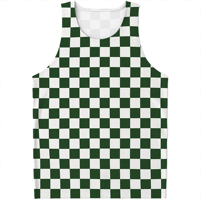 Forest Green And White Checkered Print Men's Tank Top