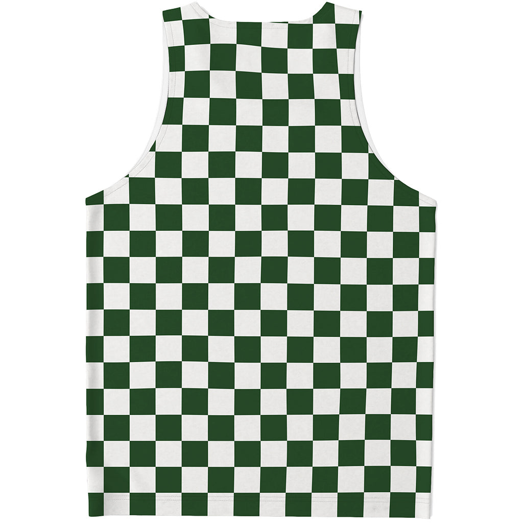 Forest Green And White Checkered Print Men's Tank Top