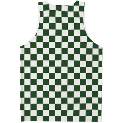 Forest Green And White Checkered Print Men's Tank Top