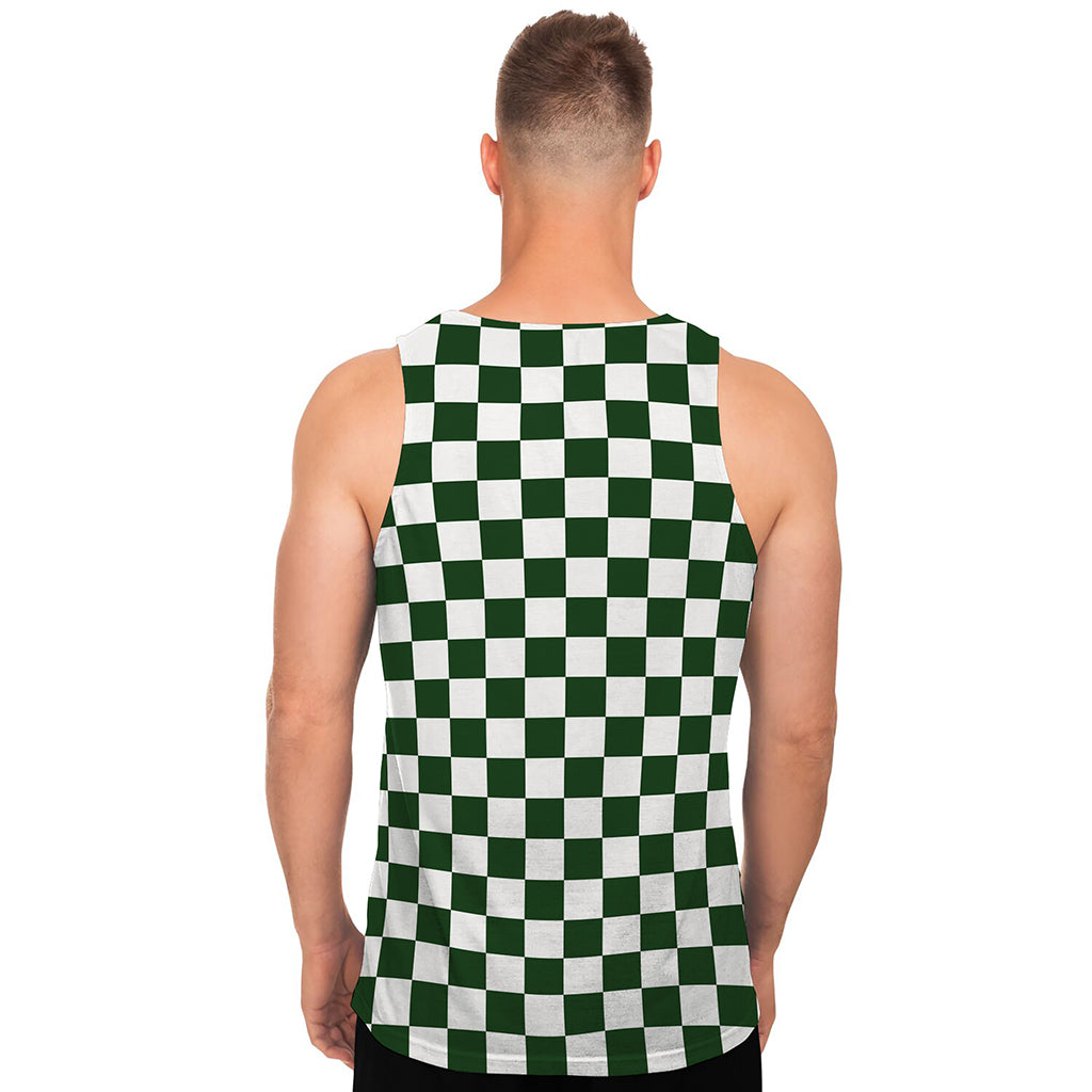 Forest Green And White Checkered Print Men's Tank Top