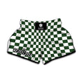 Forest Green And White Checkered Print Muay Thai Boxing Shorts