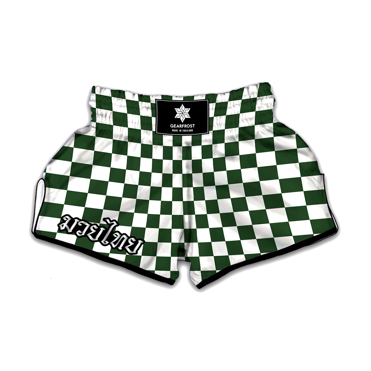 Forest Green And White Checkered Print Muay Thai Boxing Shorts
