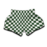 Forest Green And White Checkered Print Muay Thai Boxing Shorts