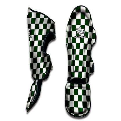 Forest Green And White Checkered Print Muay Thai Shin Guard