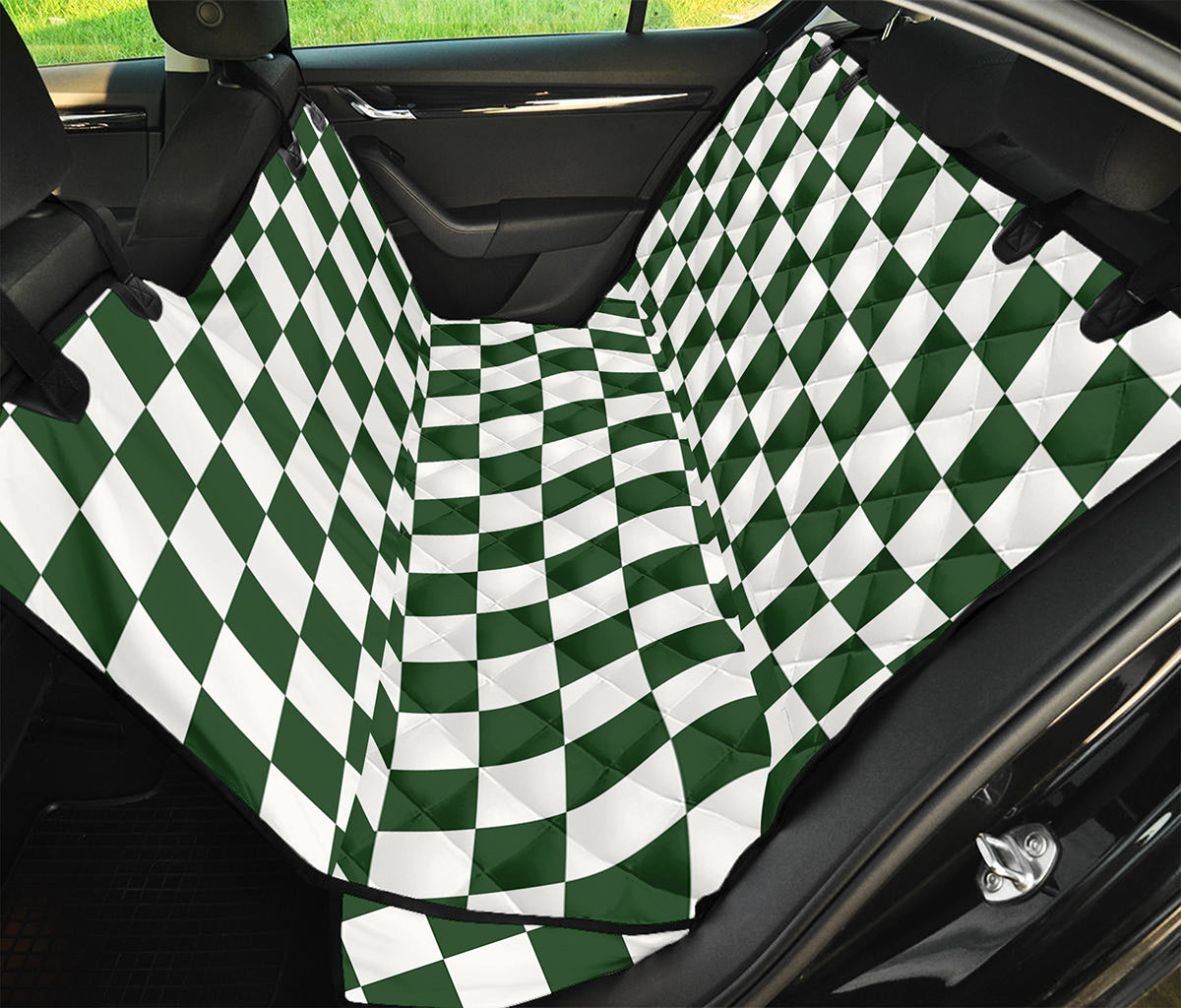 Forest Green And White Checkered Print Pet Car Back Seat Cover