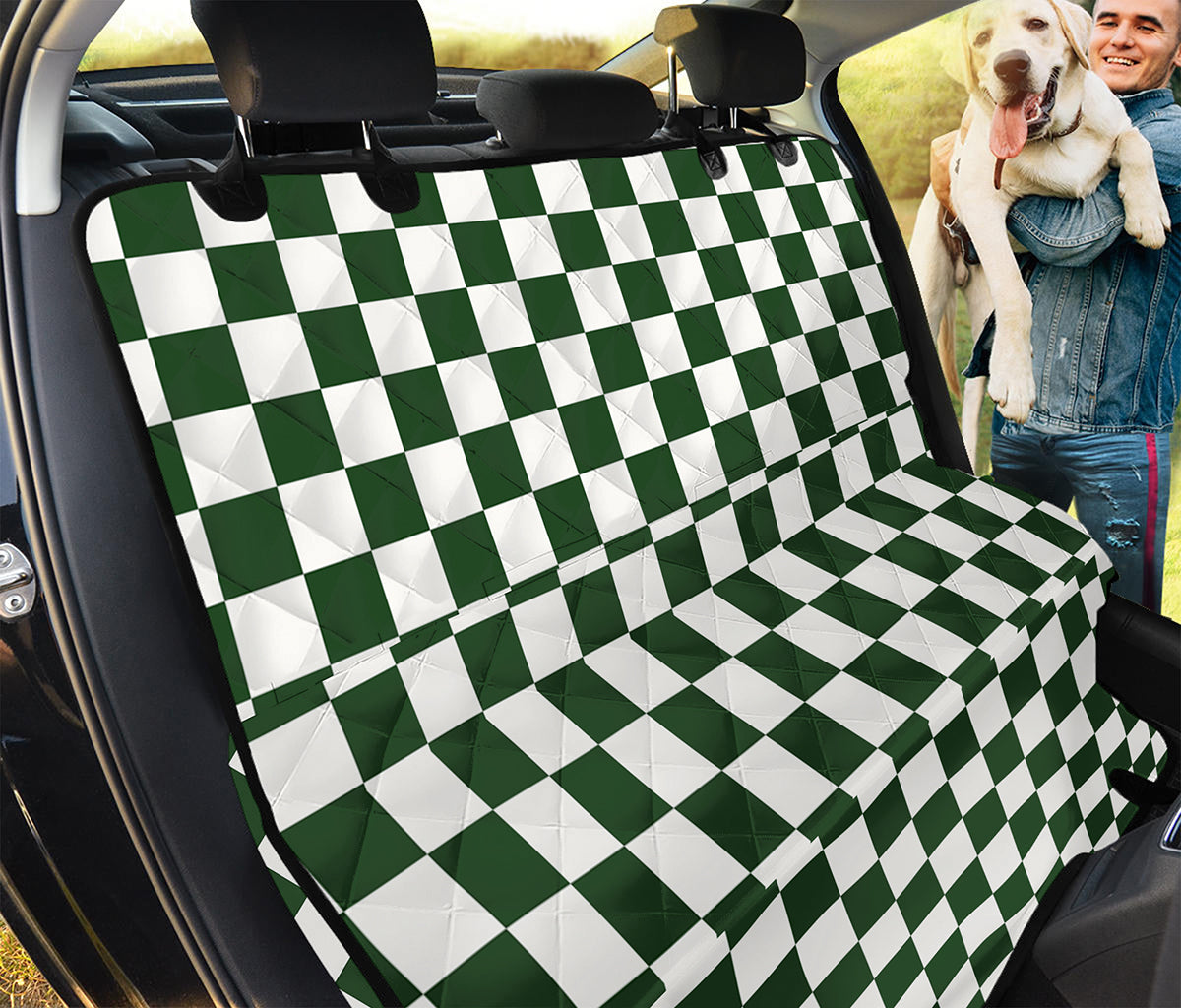 Forest Green And White Checkered Print Pet Car Back Seat Cover