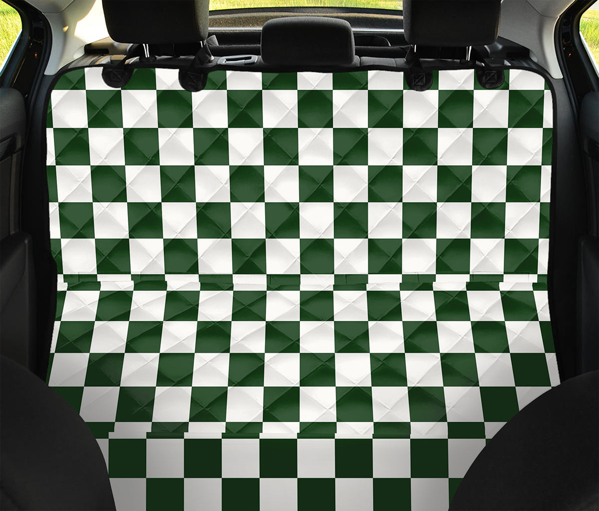 Forest Green And White Checkered Print Pet Car Back Seat Cover