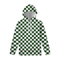 Forest Green And White Checkered Print Pullover Hoodie