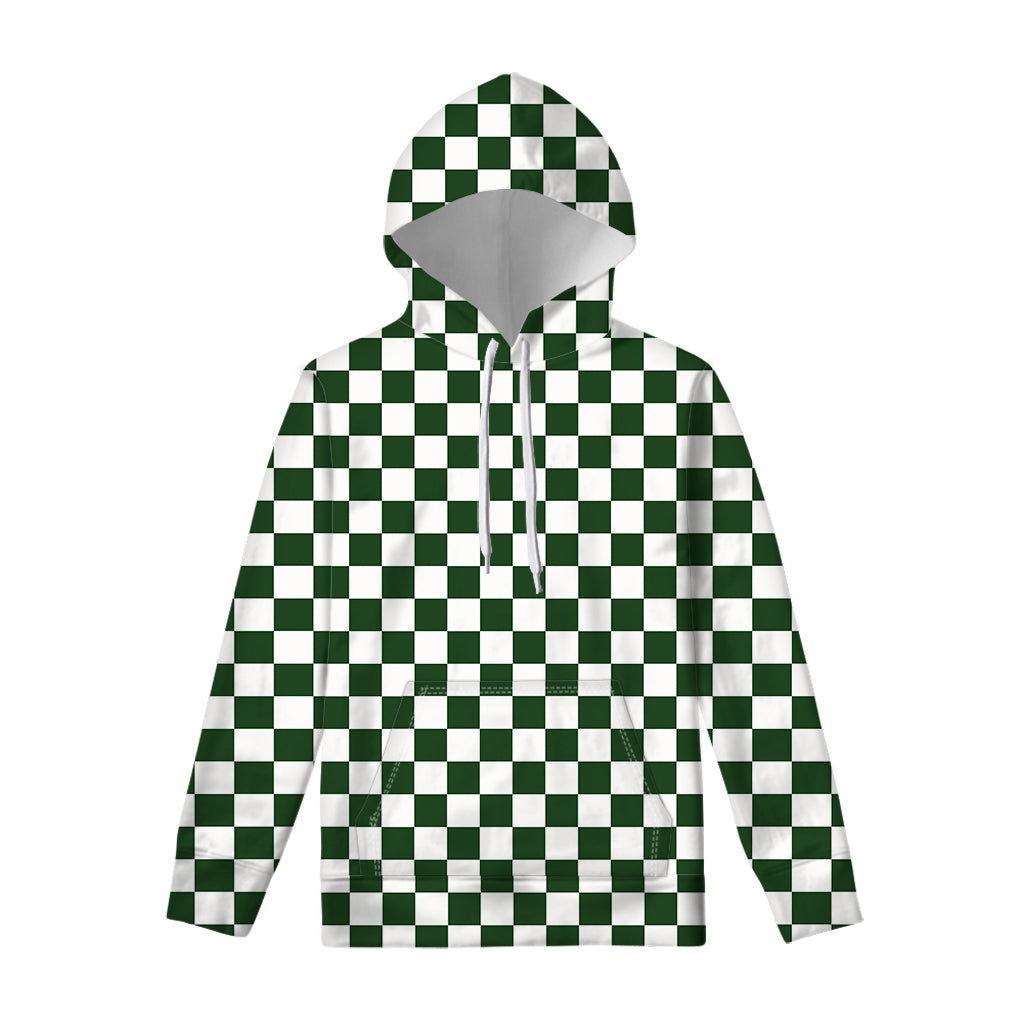Forest Green And White Checkered Print Pullover Hoodie