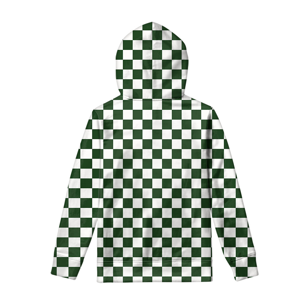 Forest Green And White Checkered Print Pullover Hoodie