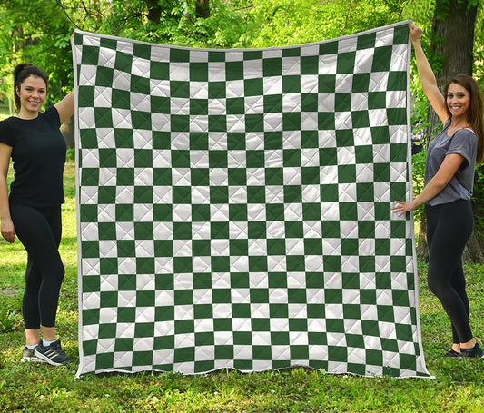 Forest Green And White Checkered Print Quilt