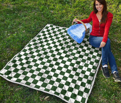 Forest Green And White Checkered Print Quilt