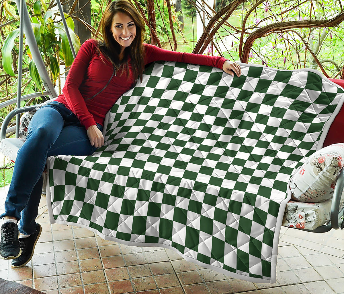 Forest Green And White Checkered Print Quilt