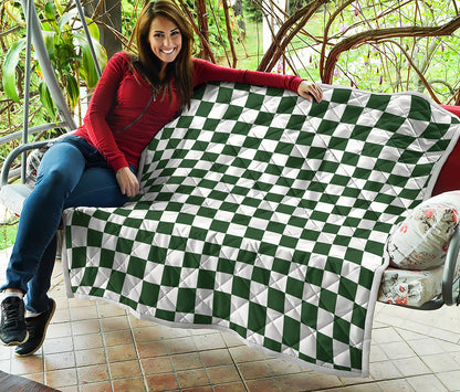 Forest Green And White Checkered Print Quilt