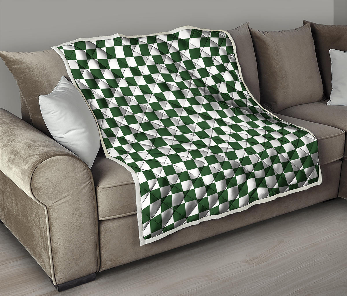 Forest Green And White Checkered Print Quilt