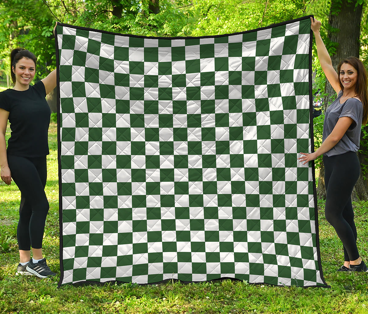 Forest Green And White Checkered Print Quilt