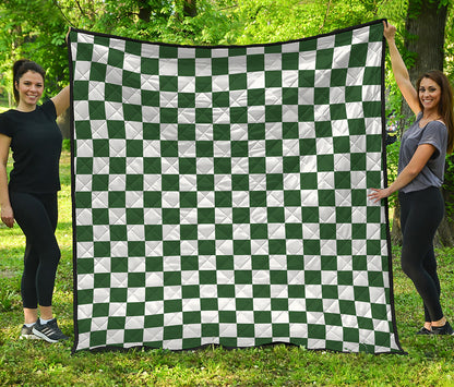 Forest Green And White Checkered Print Quilt