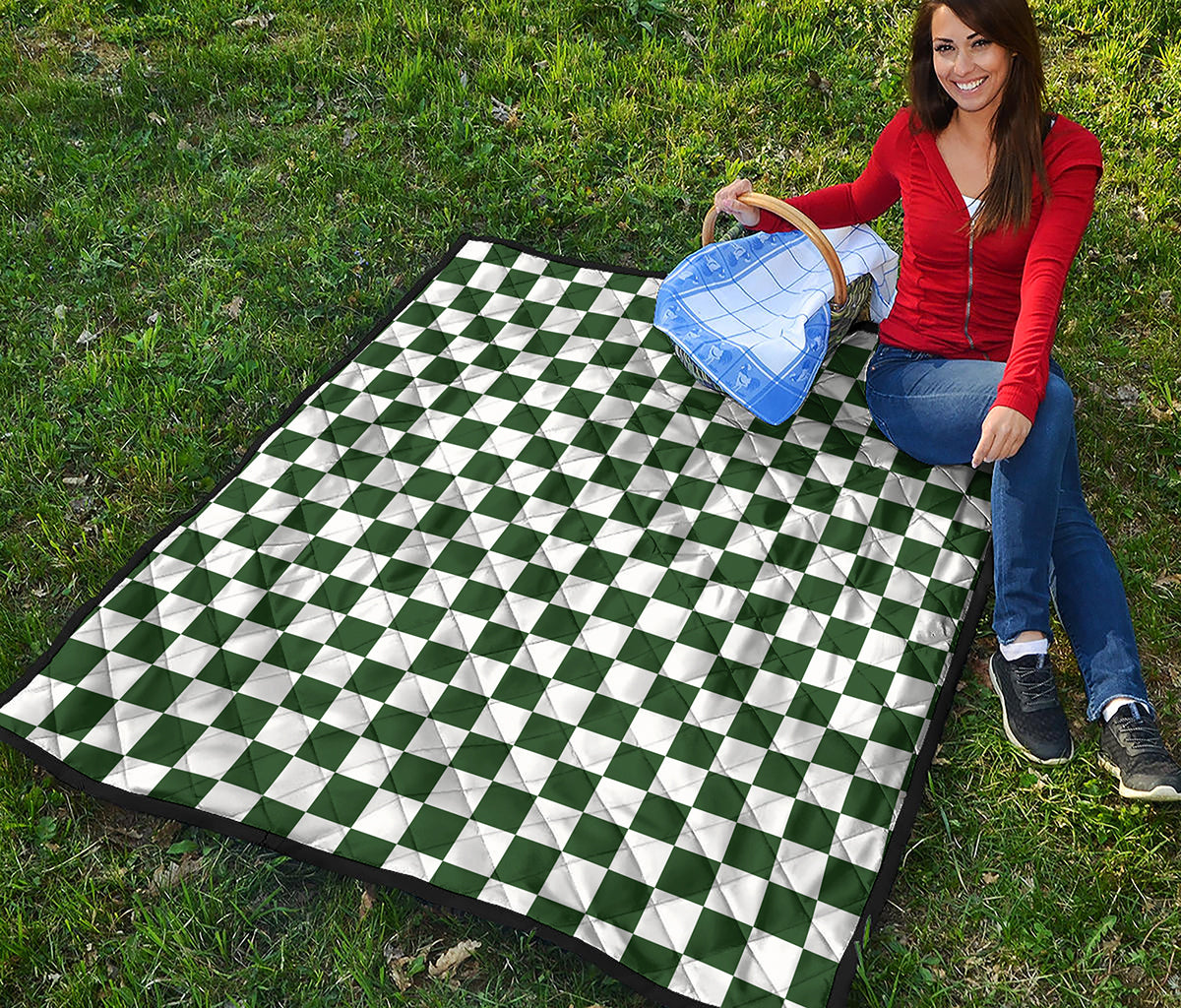 Forest Green And White Checkered Print Quilt