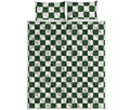 Forest Green And White Checkered Print Quilt Bed Set