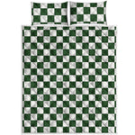Forest Green And White Checkered Print Quilt Bed Set