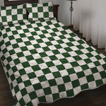Forest Green And White Checkered Print Quilt Bed Set