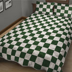 Forest Green And White Checkered Print Quilt Bed Set