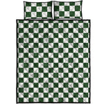 Forest Green And White Checkered Print Quilt Bed Set