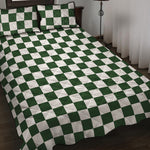 Forest Green And White Checkered Print Quilt Bed Set