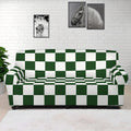 Forest Green And White Checkered Print Sofa Cover